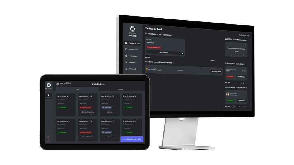 Image représentant l'application NDT Manager utilisable sur ordinateur et tablette.